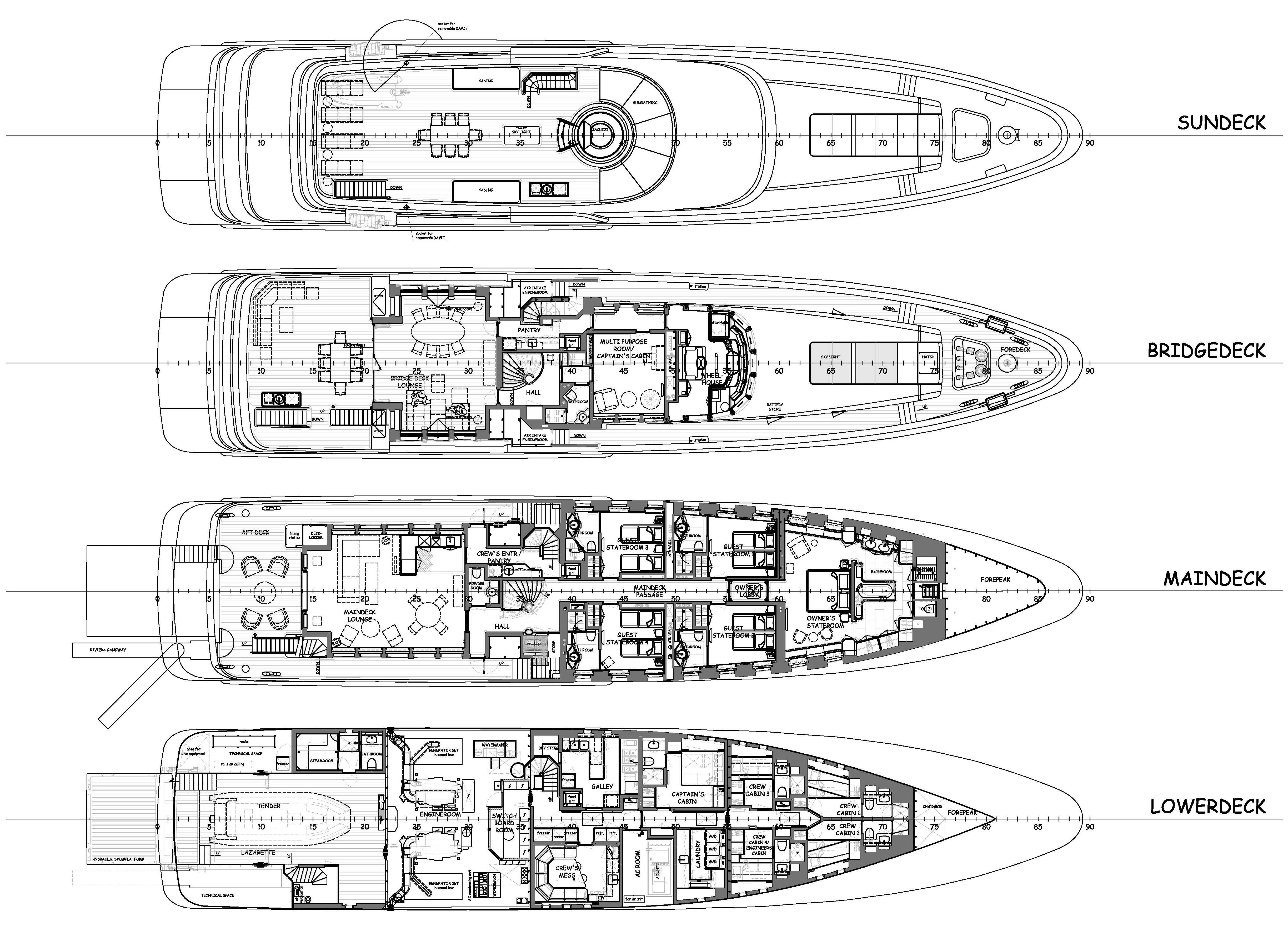 diagram, engineering drawing aboard GLADIATOR Yacht for Sale