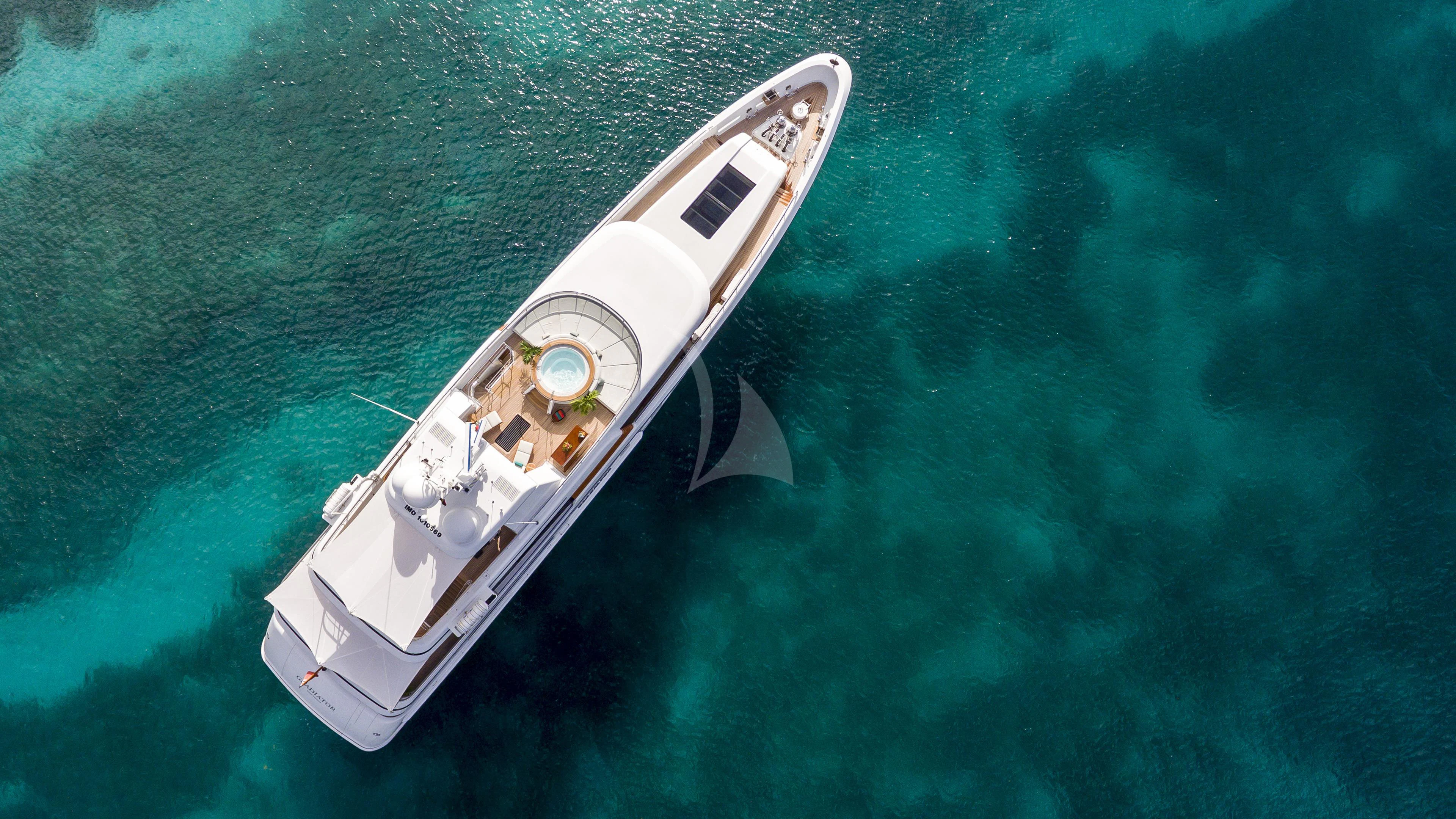 a space ship in the water aboard GLADIATOR Yacht for Sale