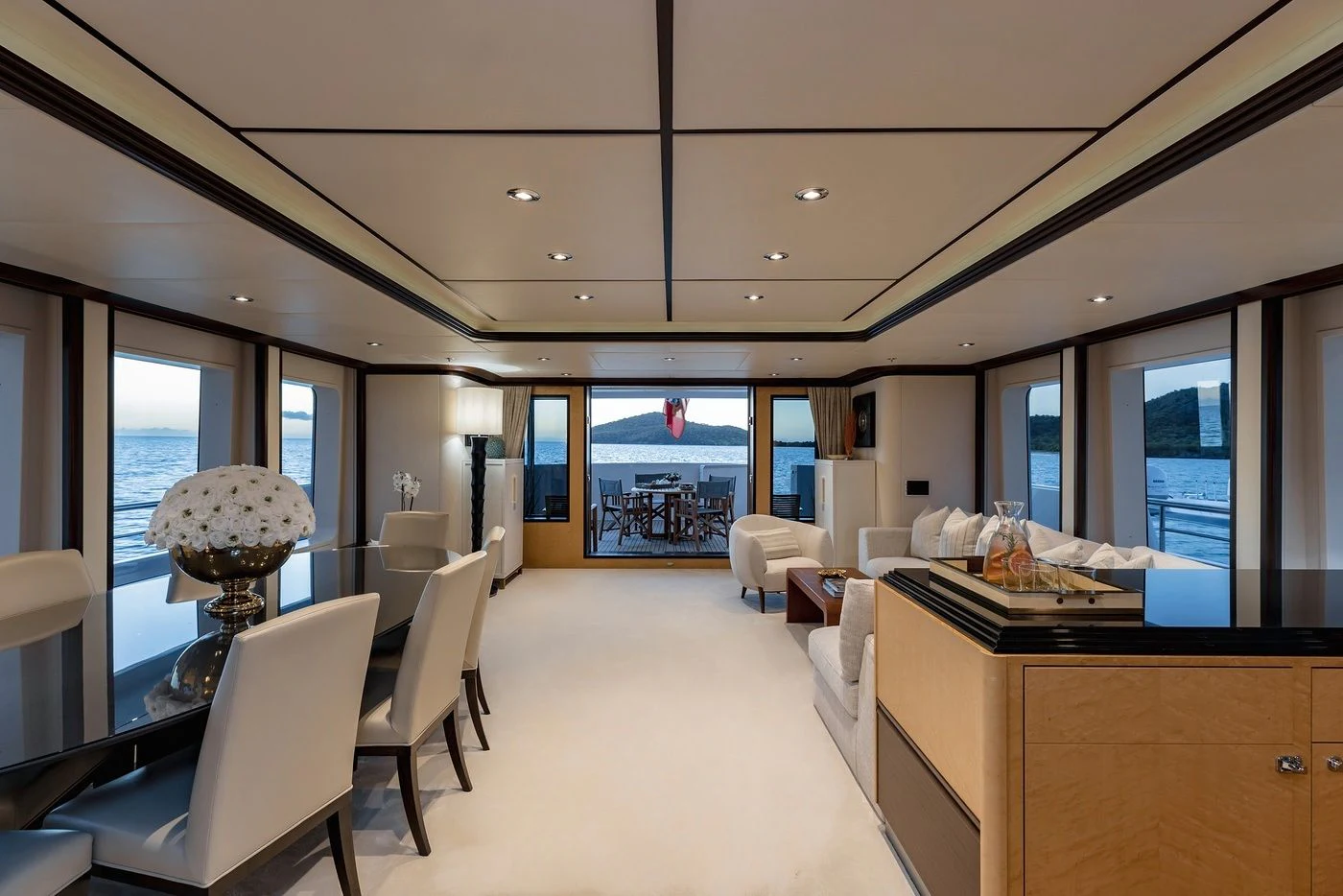 a large room with a large window aboard GLADIATOR Yacht for Sale