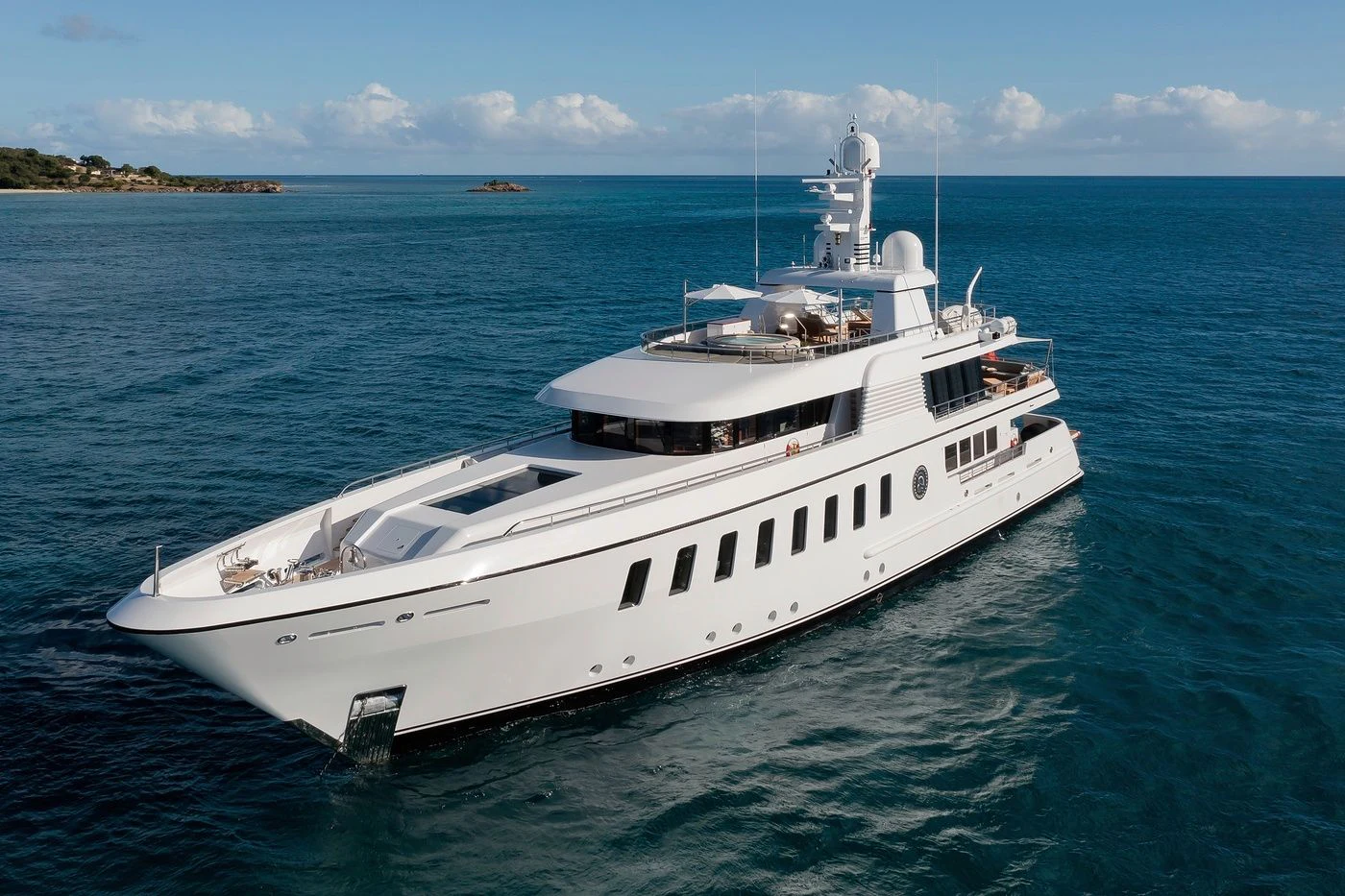 a white yacht in the water aboard GLADIATOR Yacht for Sale