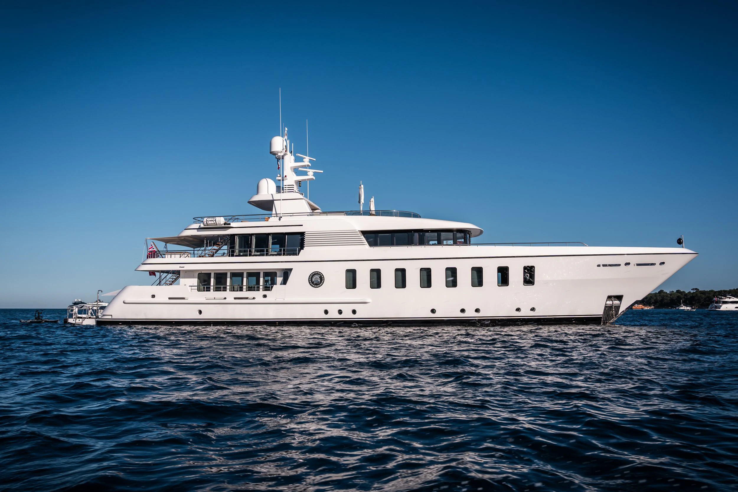 a large white ship in the water aboard GLADIATOR Yacht for Sale