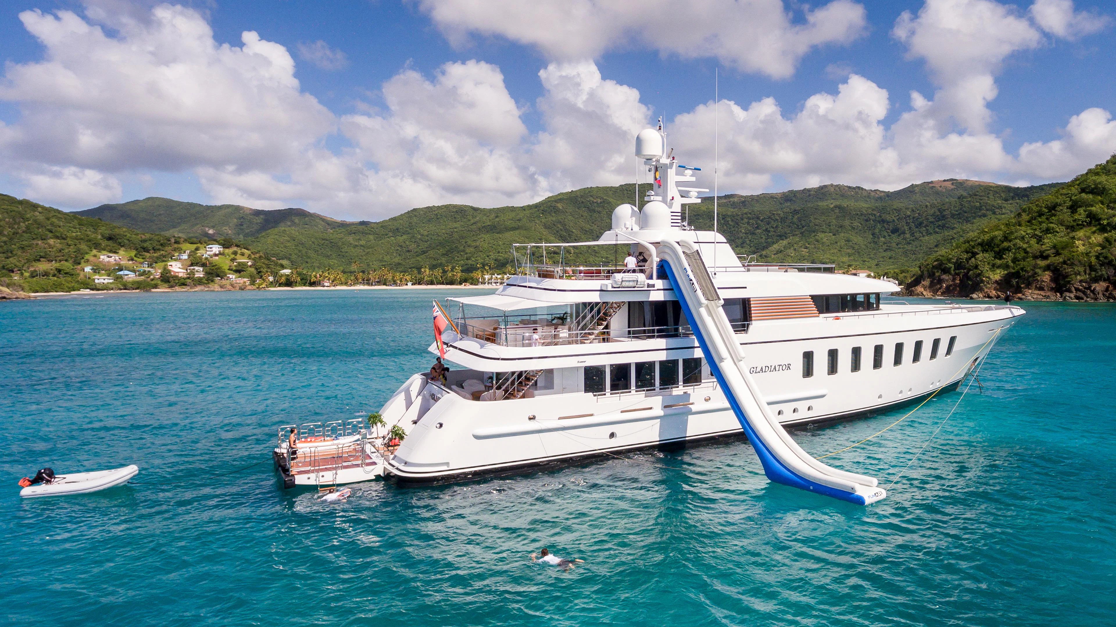 a boat in the water aboard GLADIATOR Yacht for Sale