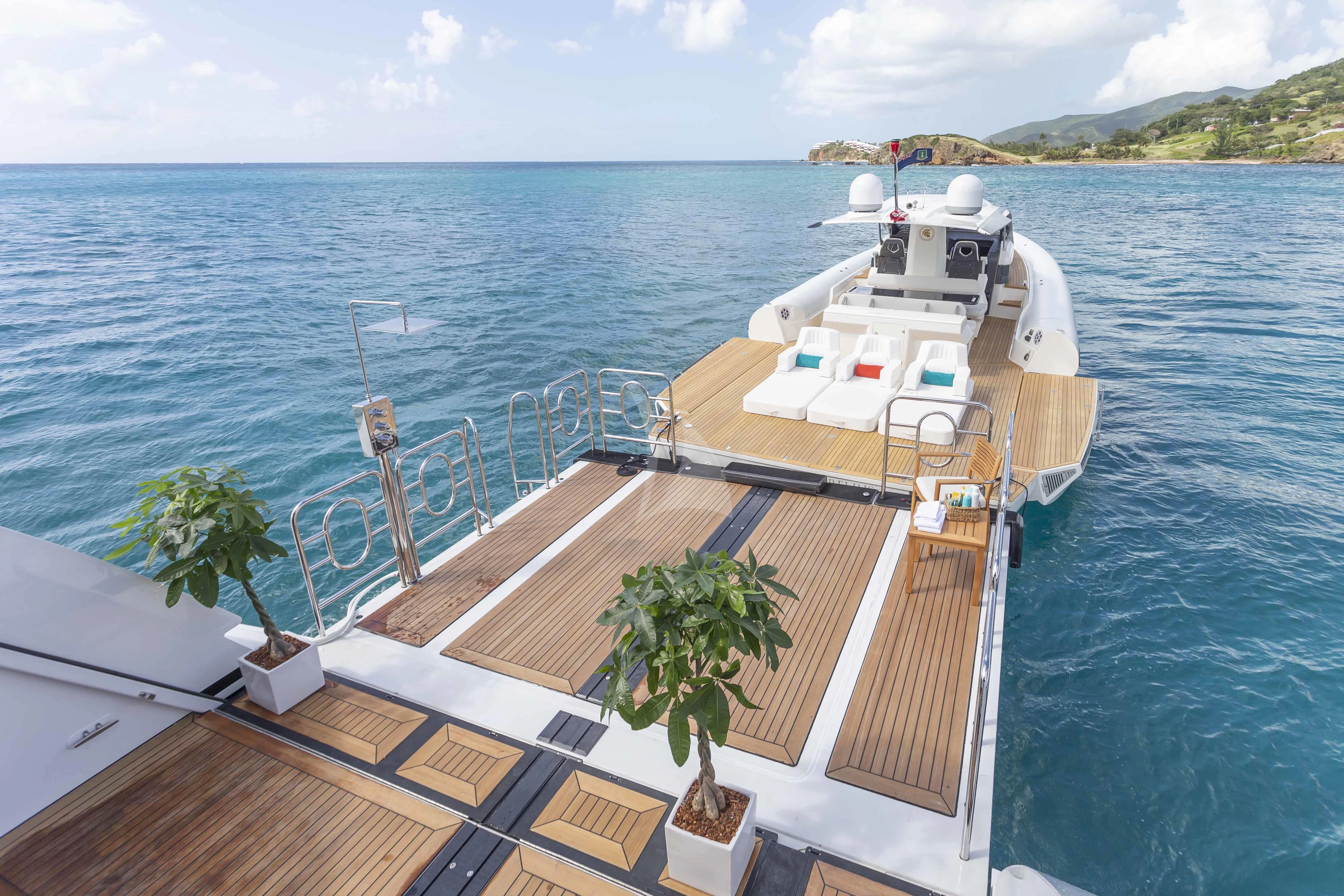 a balcony with a tree on it aboard GLADIATOR Yacht for Sale