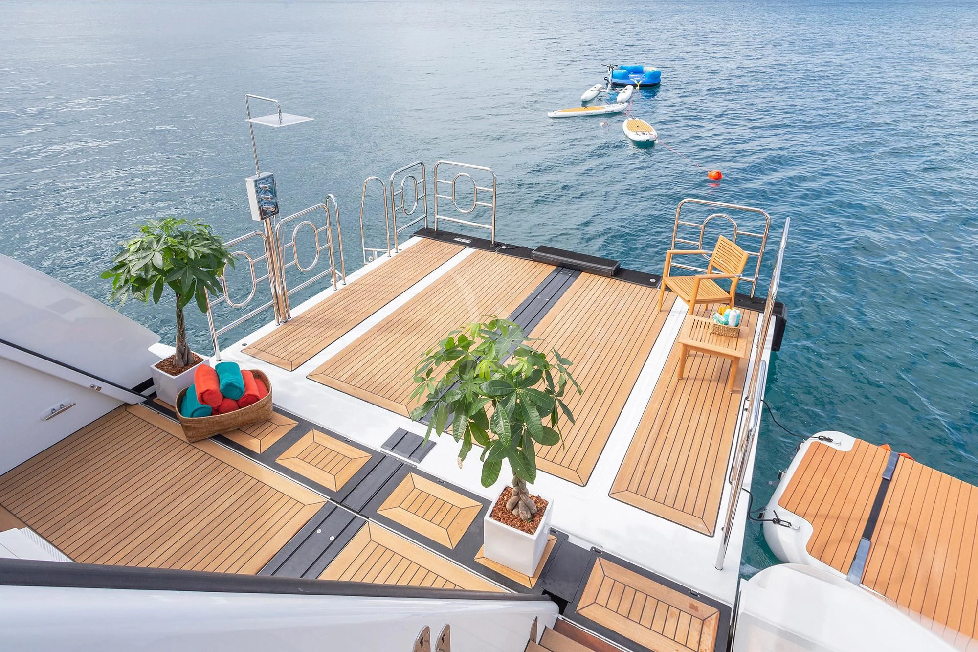 a balcony overlooking a body of water aboard GLADIATOR Yacht for Sale