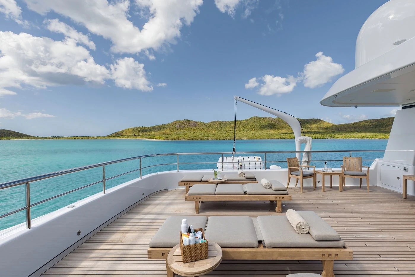 a wooden table on a boat aboard GLADIATOR Yacht for Sale