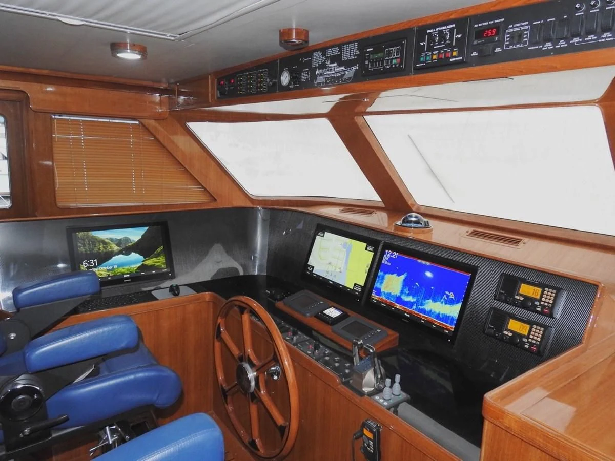 a control room with computers aboard TELEMETRY Yacht for Sale