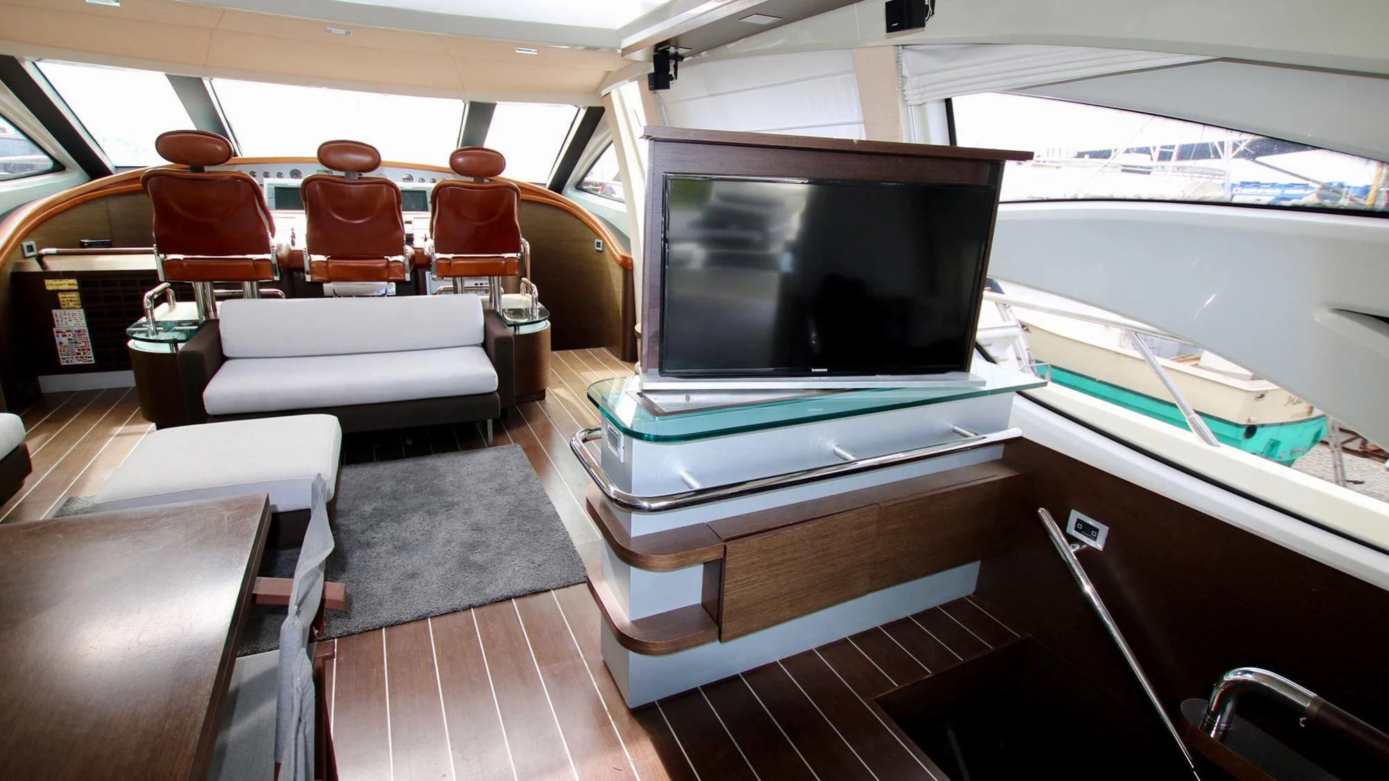 a boat with a tv on the back aboard ANCHE NO! Yacht for Sale
