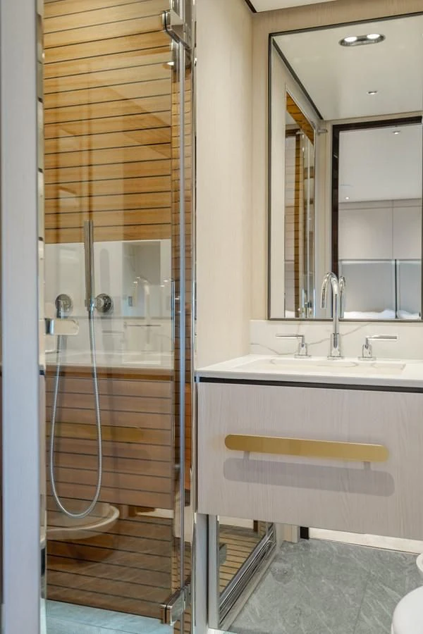 a bathroom with a sink and a shower aboard AZIMUT 25 METRI GRANDE Yacht for Sale