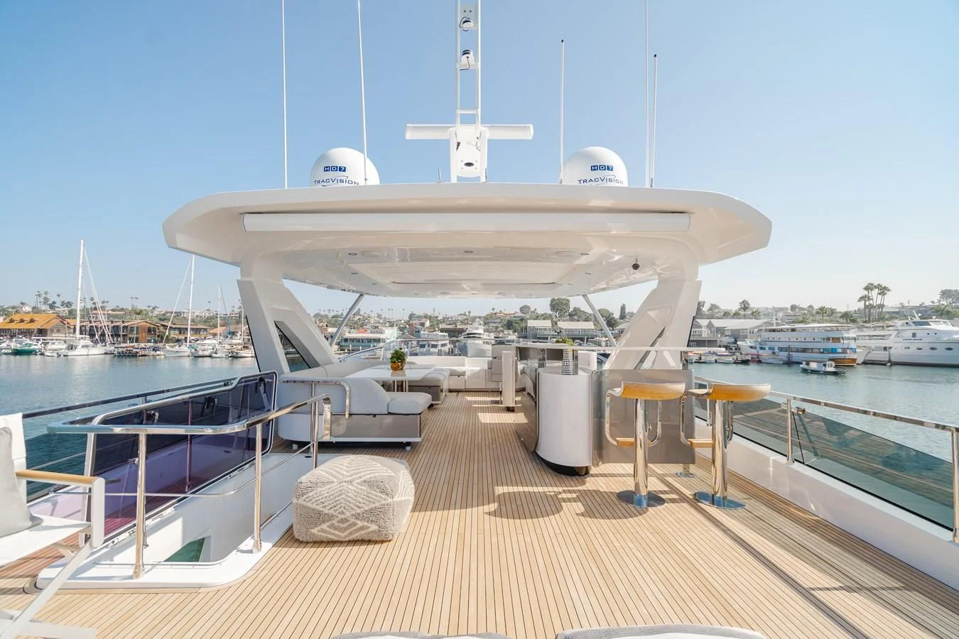 a large white building with a dome roof and a deck with a view of the water and boats aboard AZIMUT 25 METRI GRANDE Yacht for Sale