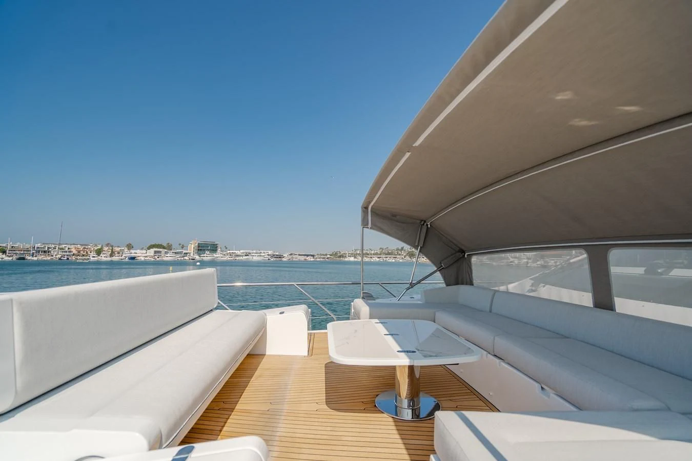a deck with a view of the water and a city aboard AZIMUT 25 METRI GRANDE Yacht for Sale