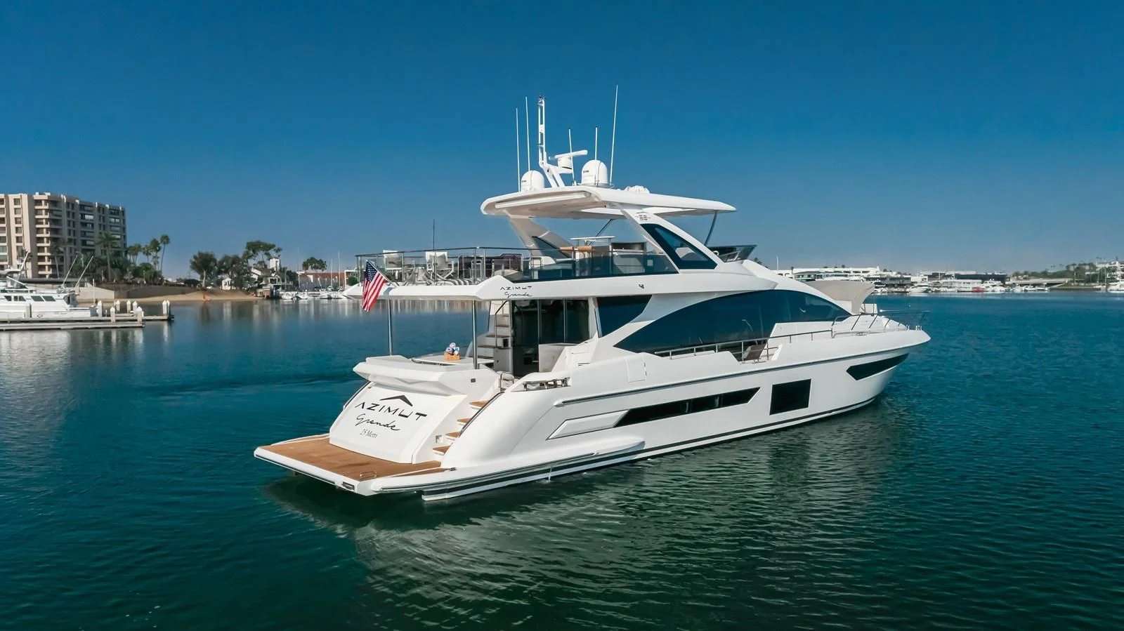 a white yacht on the water aboard AZIMUT 25 METRI GRANDE Yacht for Sale