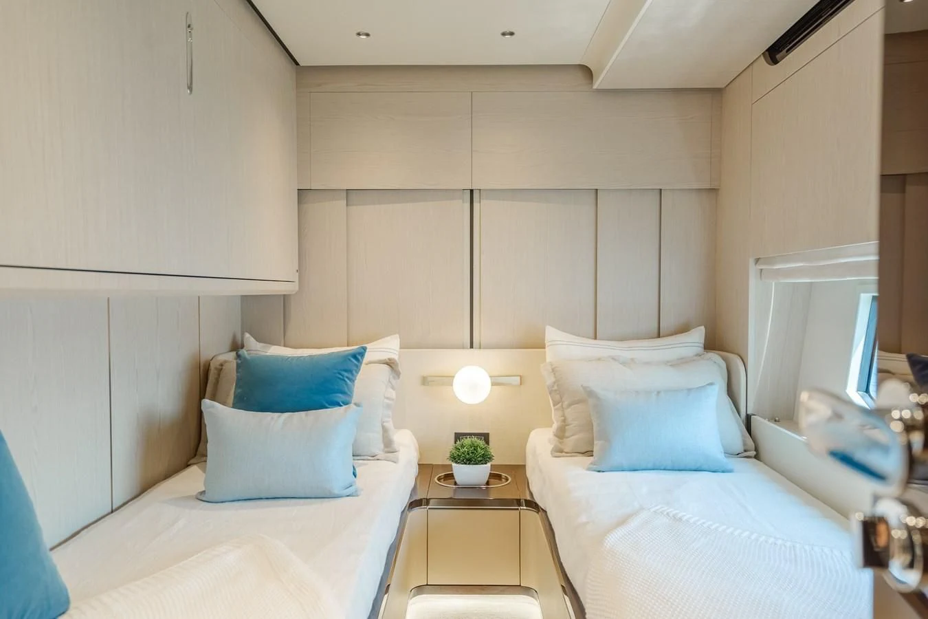 a room with two beds aboard AZIMUT 25 METRI GRANDE Yacht for Sale
