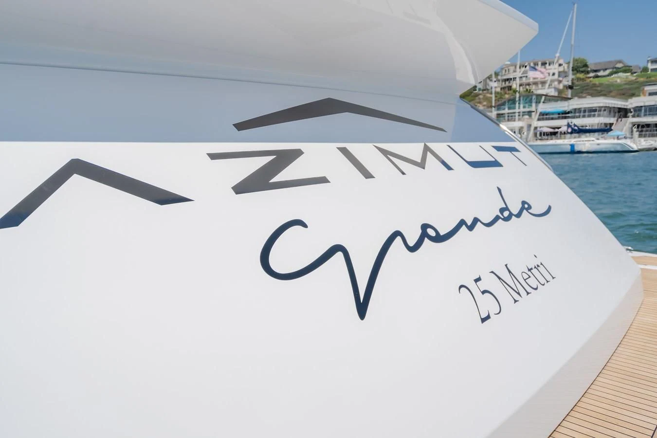 a sign on a boat aboard AZIMUT 25 METRI GRANDE Yacht for Sale