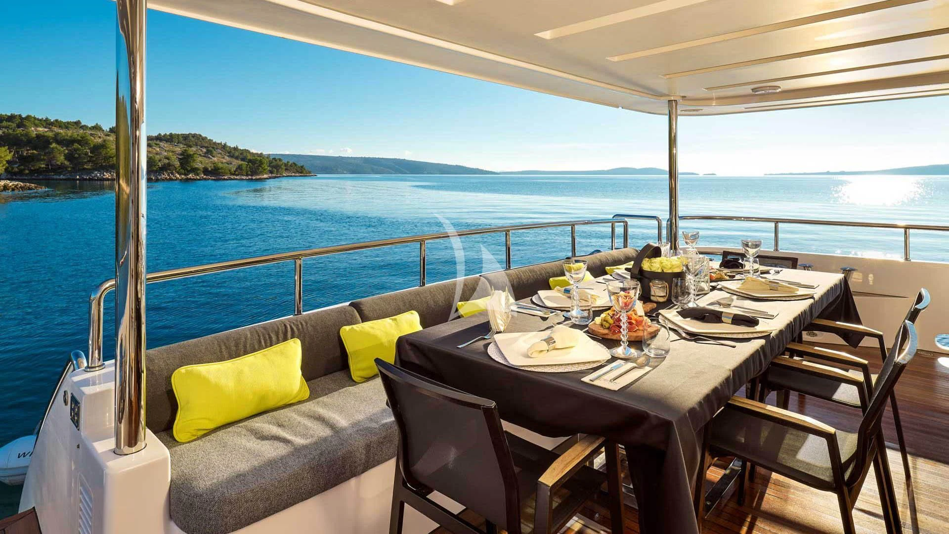 a table on a boat aboard OCEAN DRIVE Yacht for Charter