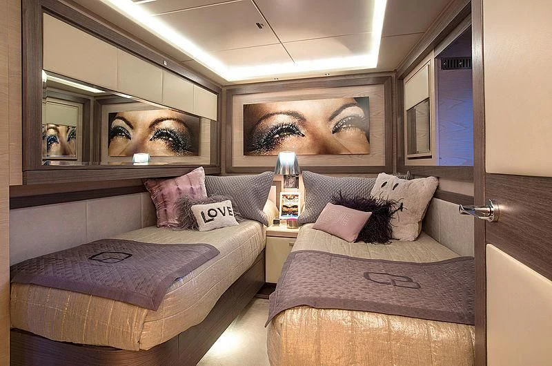 a couple of beds in a room aboard OCEAN DRIVE Yacht for Charter