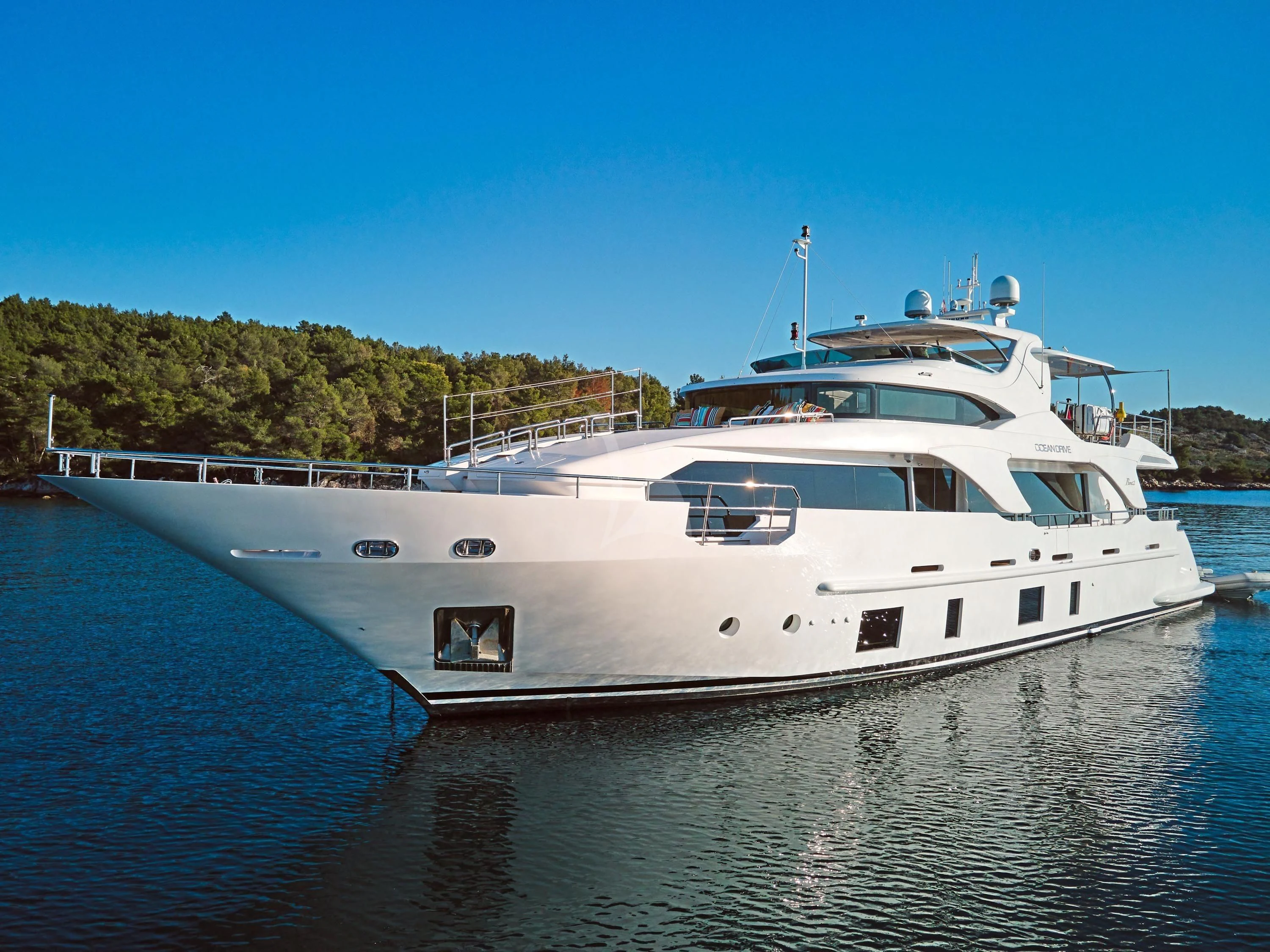 a white yacht on the water aboard OCEAN DRIVE Yacht for Charter