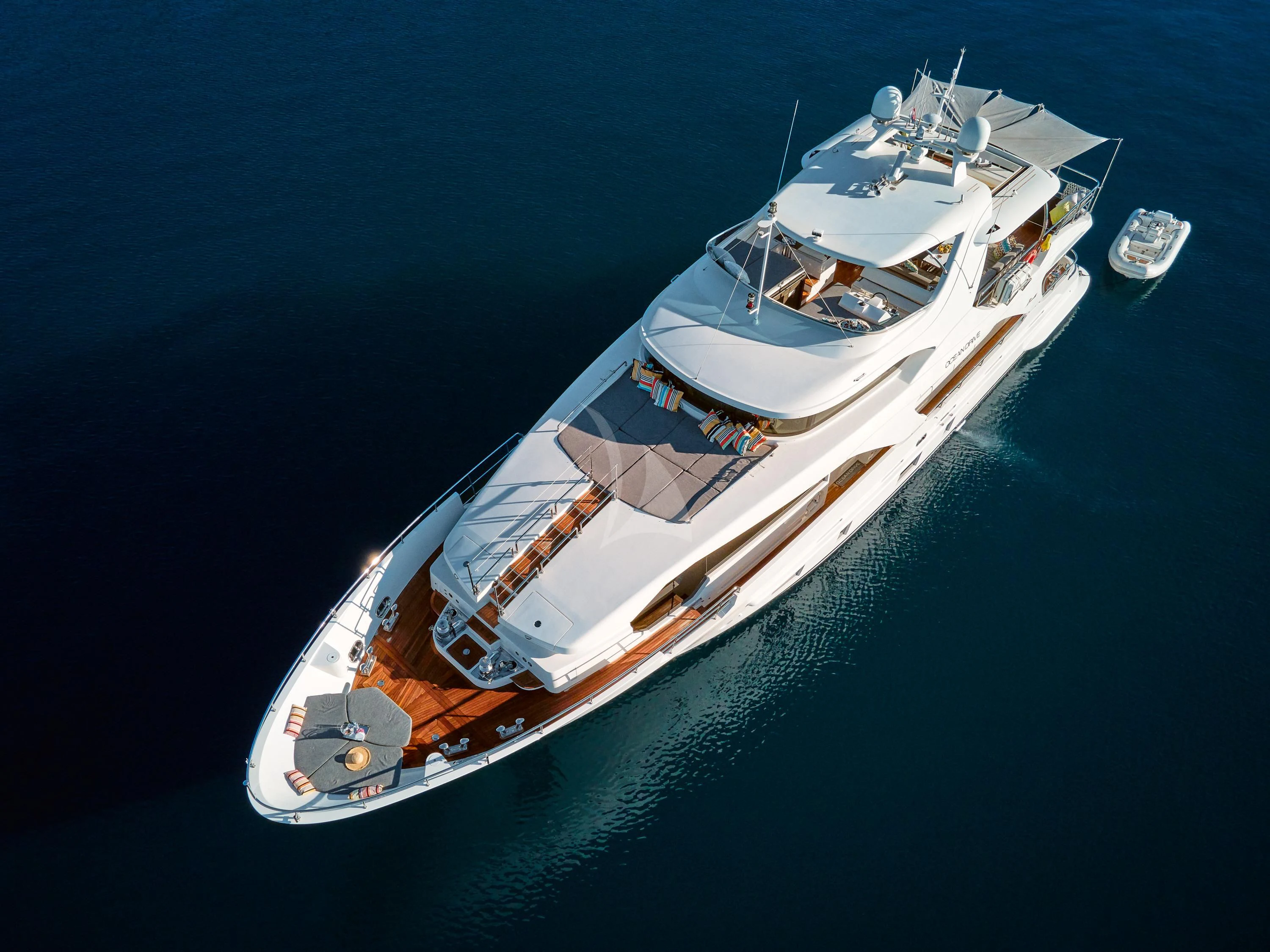 a high angle view of a boat aboard OCEAN DRIVE Yacht for Charter