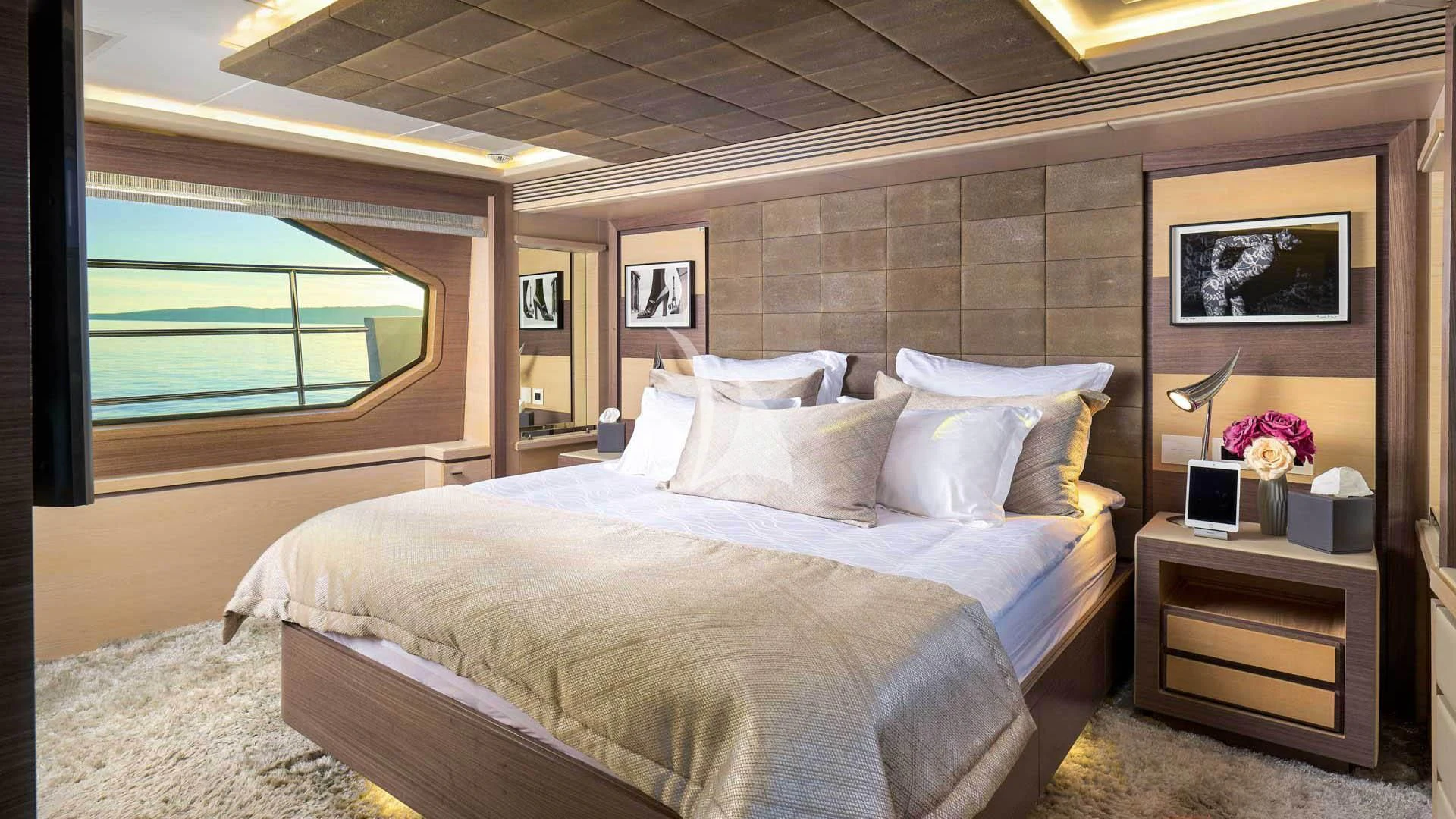 a large bed in a room aboard OCEAN DRIVE Yacht for Charter