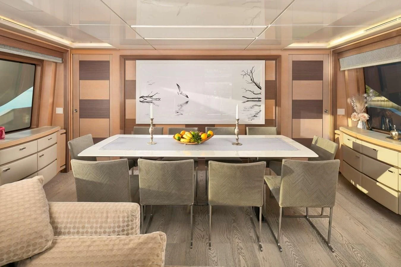 a large kitchen with a table and chairs aboard OCEAN DRIVE Yacht for Charter