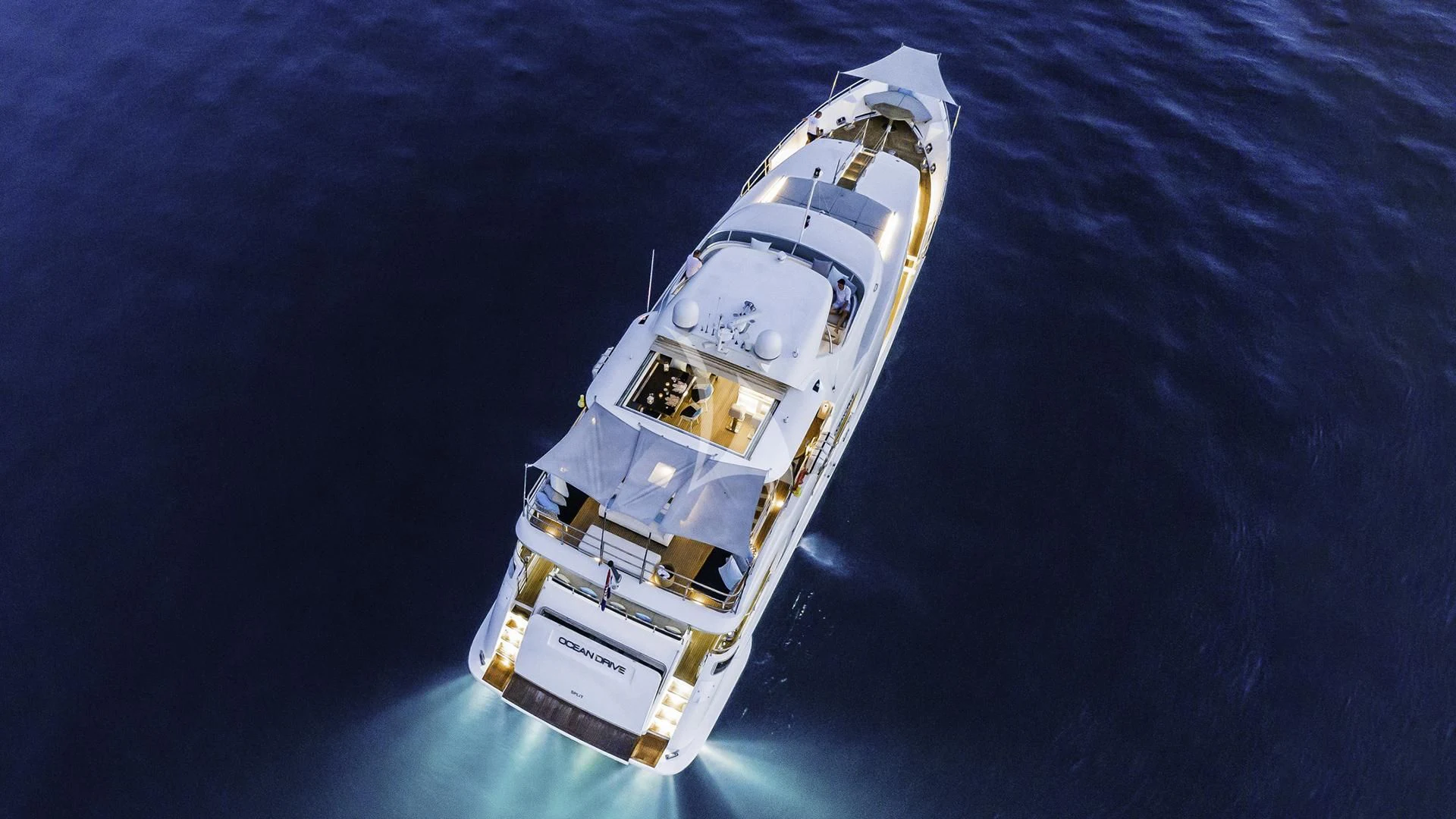 a high angle view of a ship aboard OCEAN DRIVE Yacht for Charter