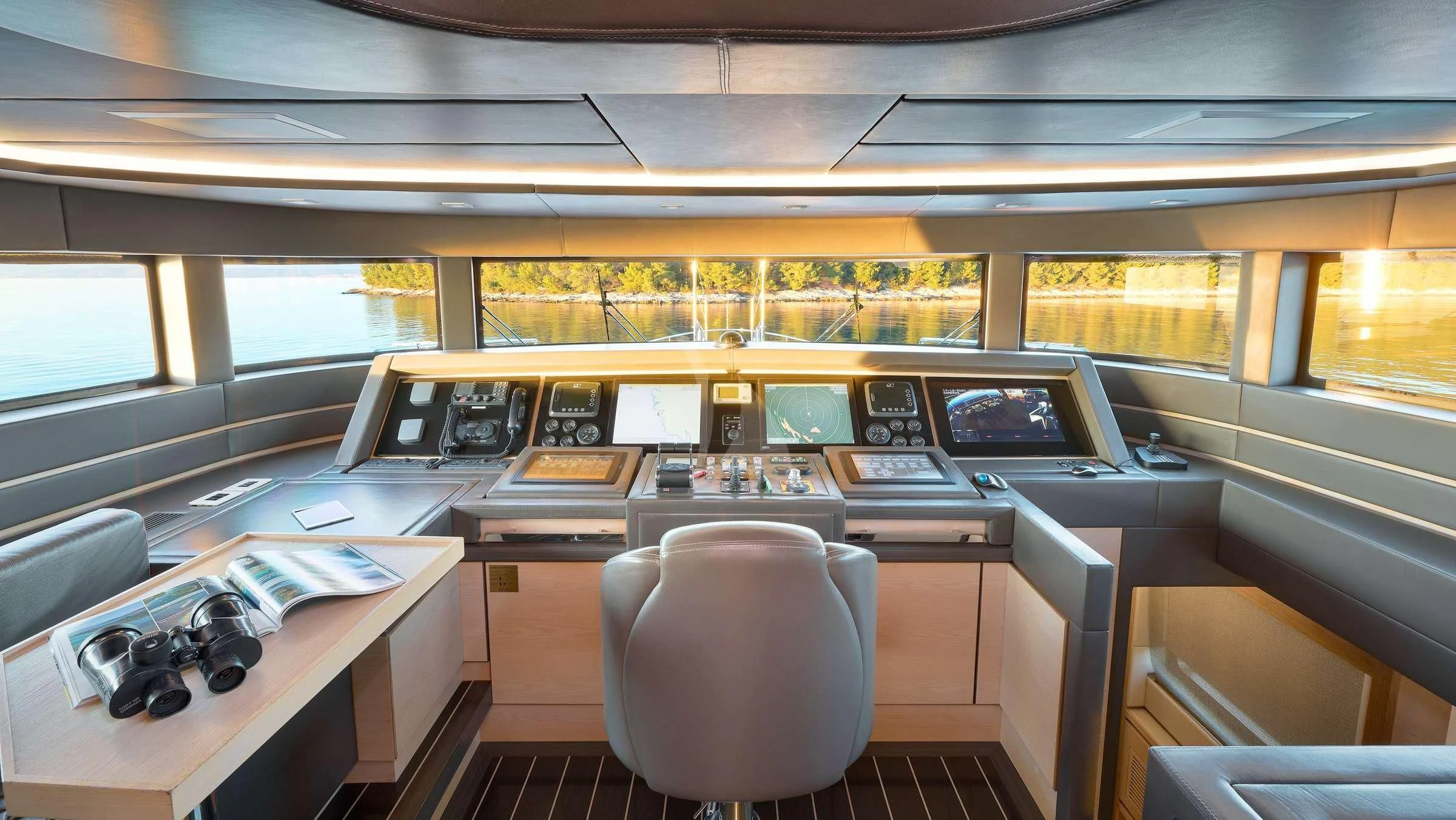an empty control room aboard OCEAN DRIVE Yacht for Charter