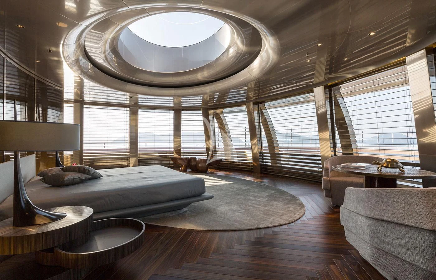 a large bedroom with a large window aboard SAVANNAH Yacht for Sale