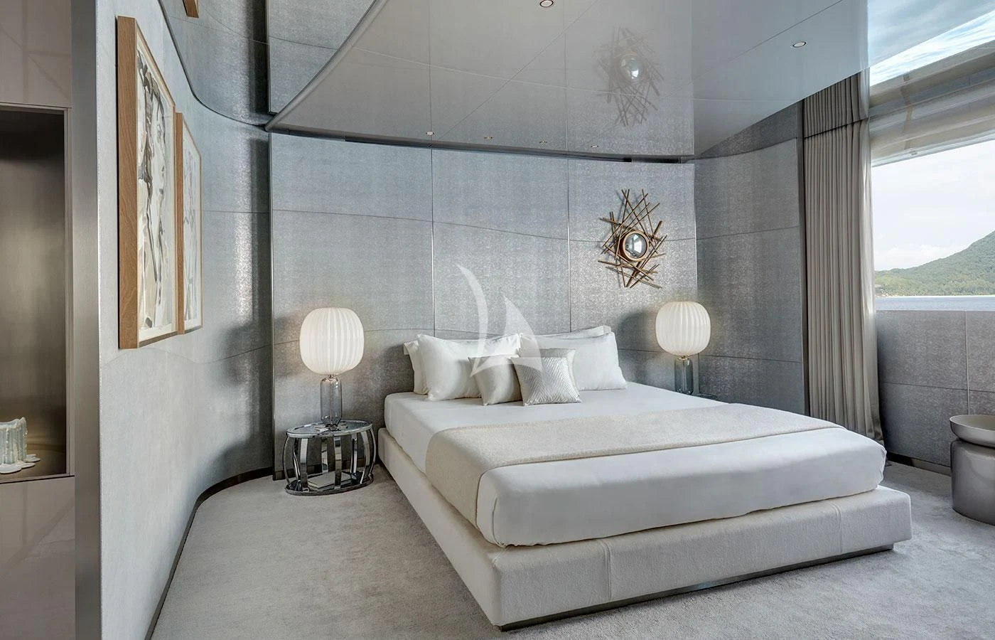a large white bed in a room aboard SAVANNAH Yacht for Sale