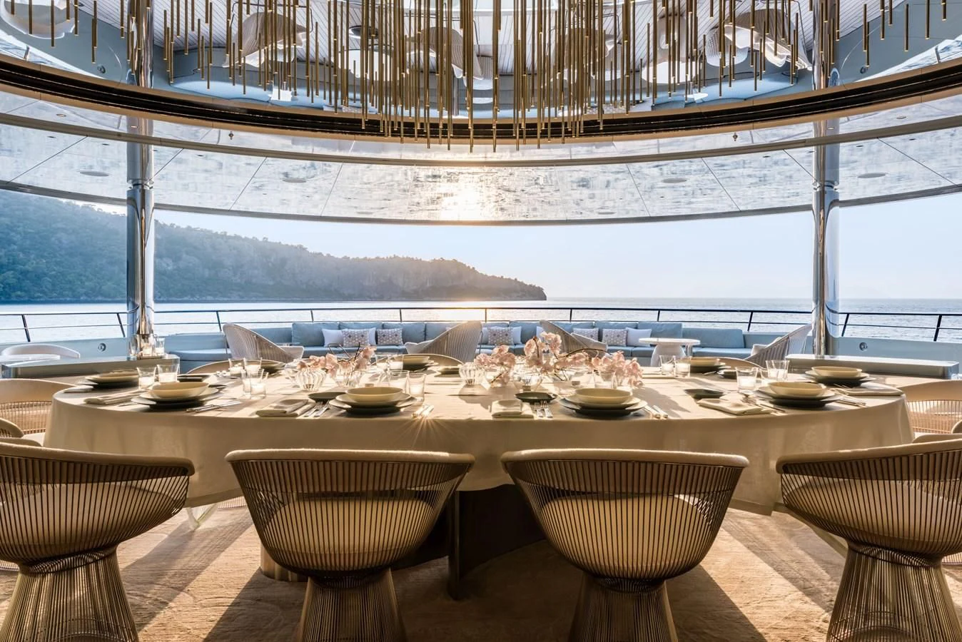 a table set for a meal aboard SAVANNAH Yacht for Sale