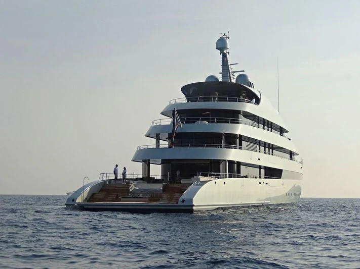 a large ship in the water aboard SAVANNAH Yacht for Sale