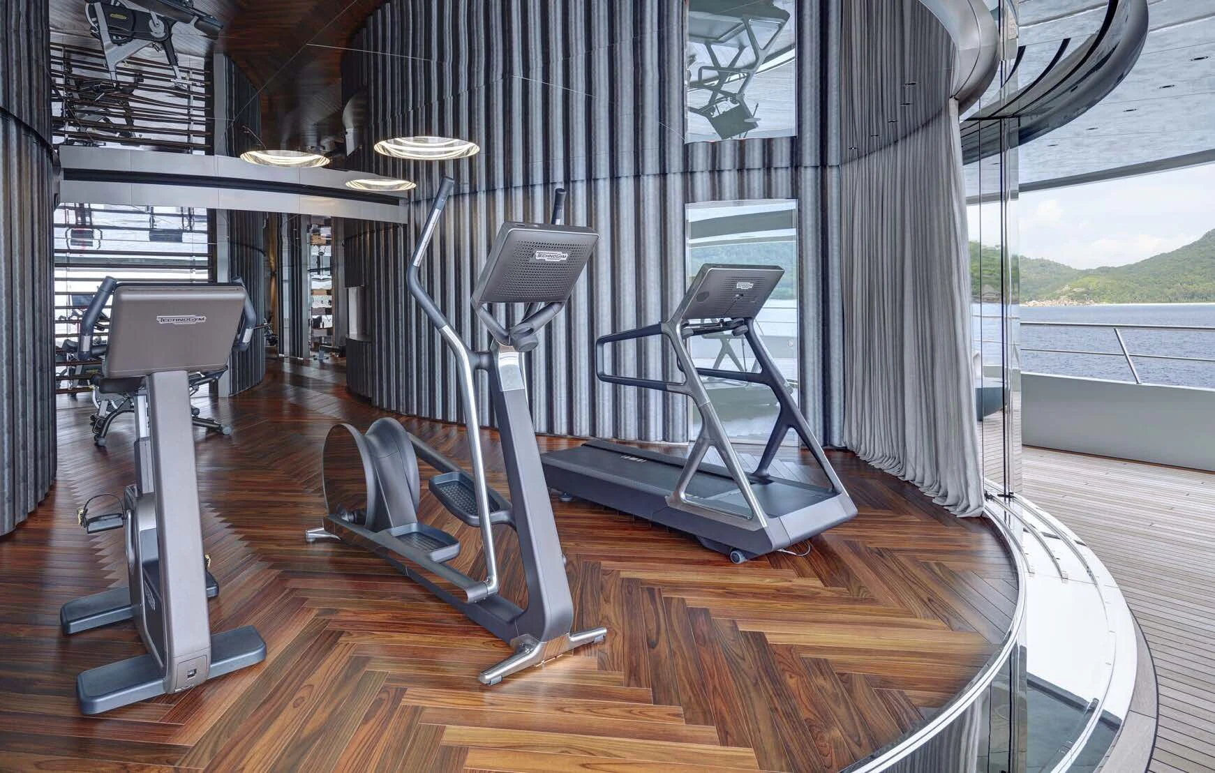 a gym with equipment aboard SAVANNAH Yacht for Sale