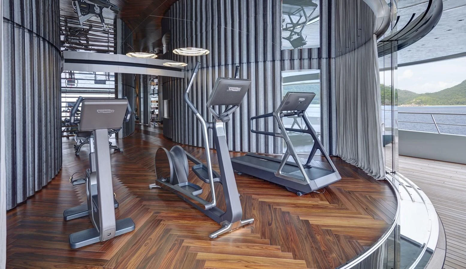 a gym with equipment aboard SAVANNAH Yacht for Sale