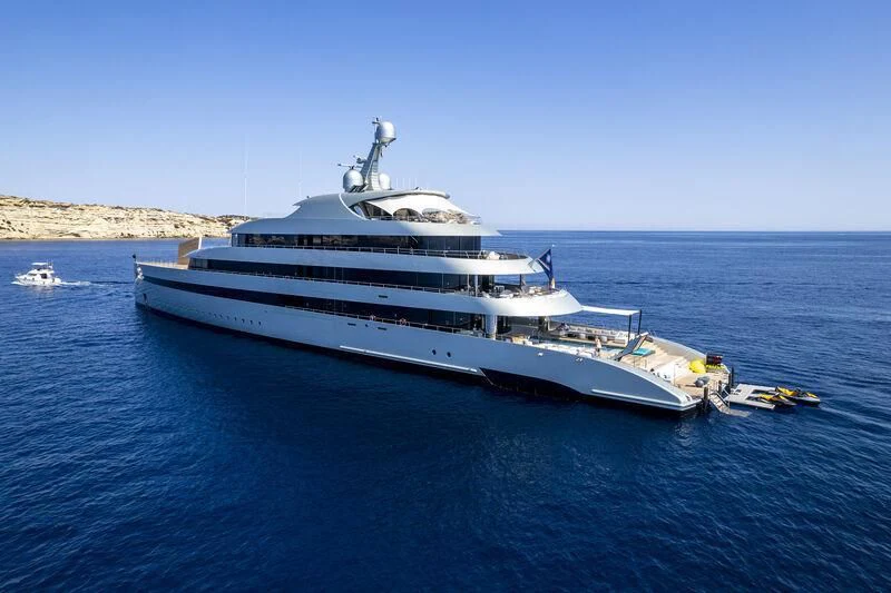 a large ship in the water aboard SAVANNAH Yacht for Sale
