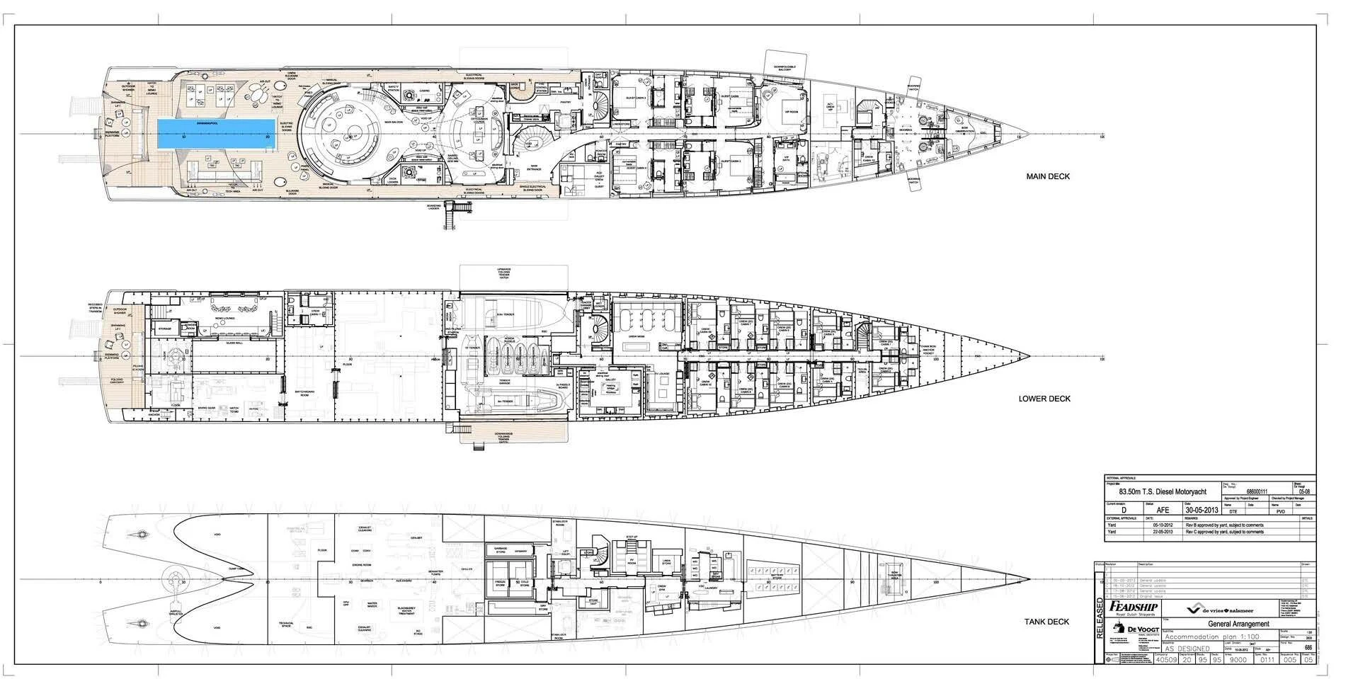 diagram, engineering drawing aboard SAVANNAH Yacht for Sale