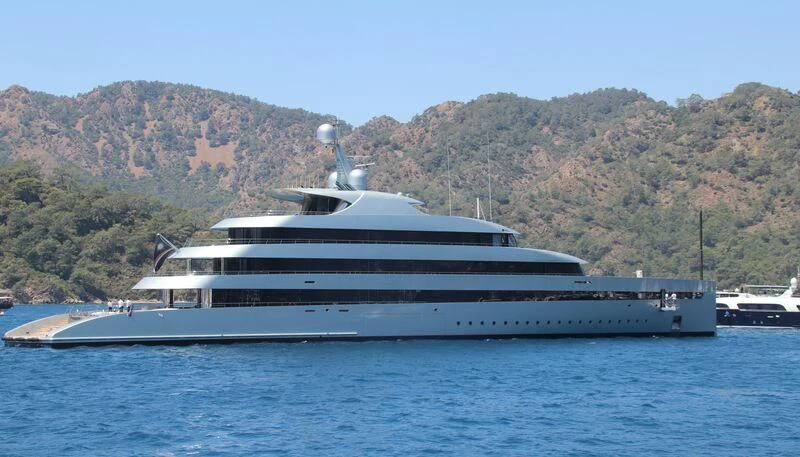 a large white yacht on the water aboard SAVANNAH Yacht for Sale