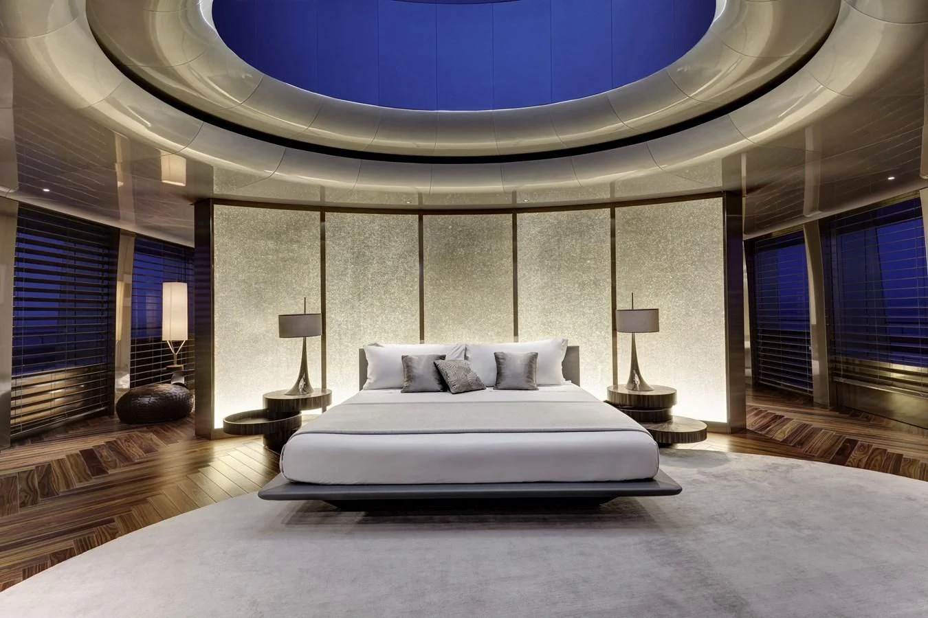 a large bedroom with a large bed aboard SAVANNAH Yacht for Sale