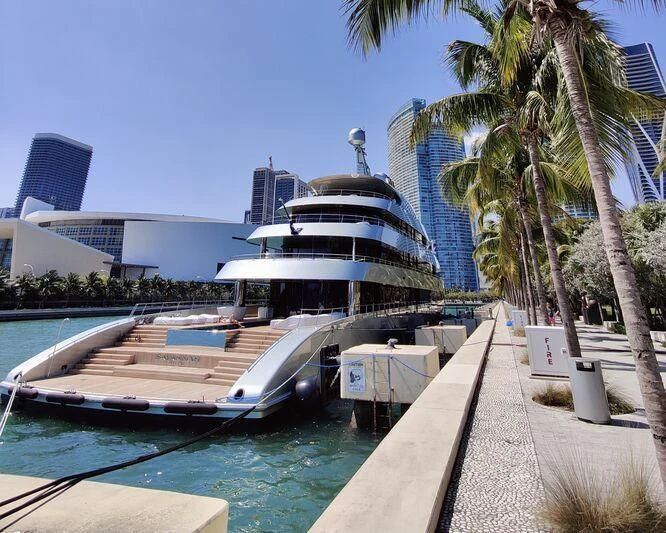 a large white boat in a body of water aboard SAVANNAH Yacht for Sale