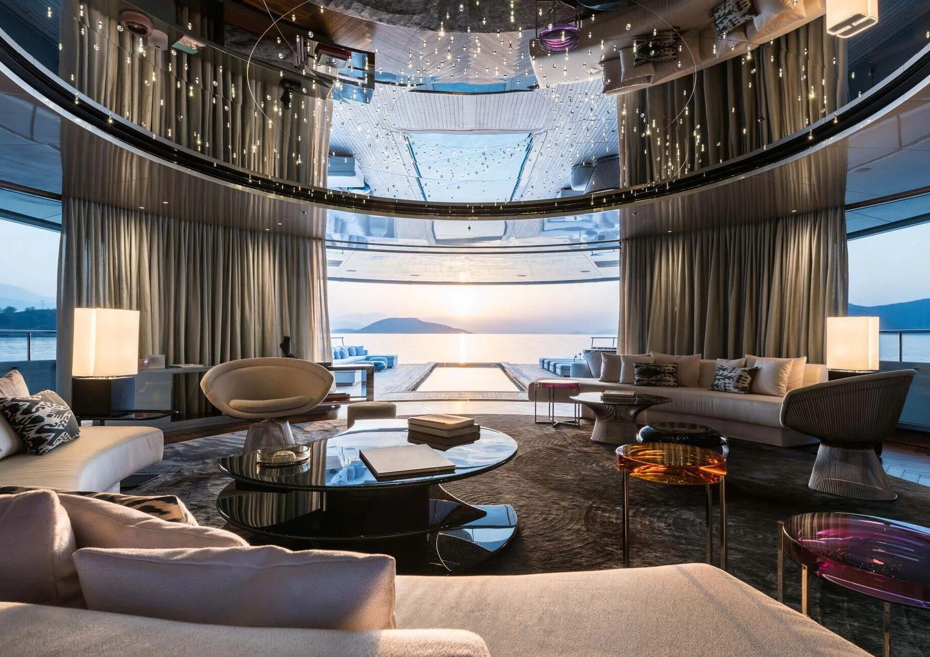 a room with a large glass ceiling aboard SAVANNAH Yacht for Sale