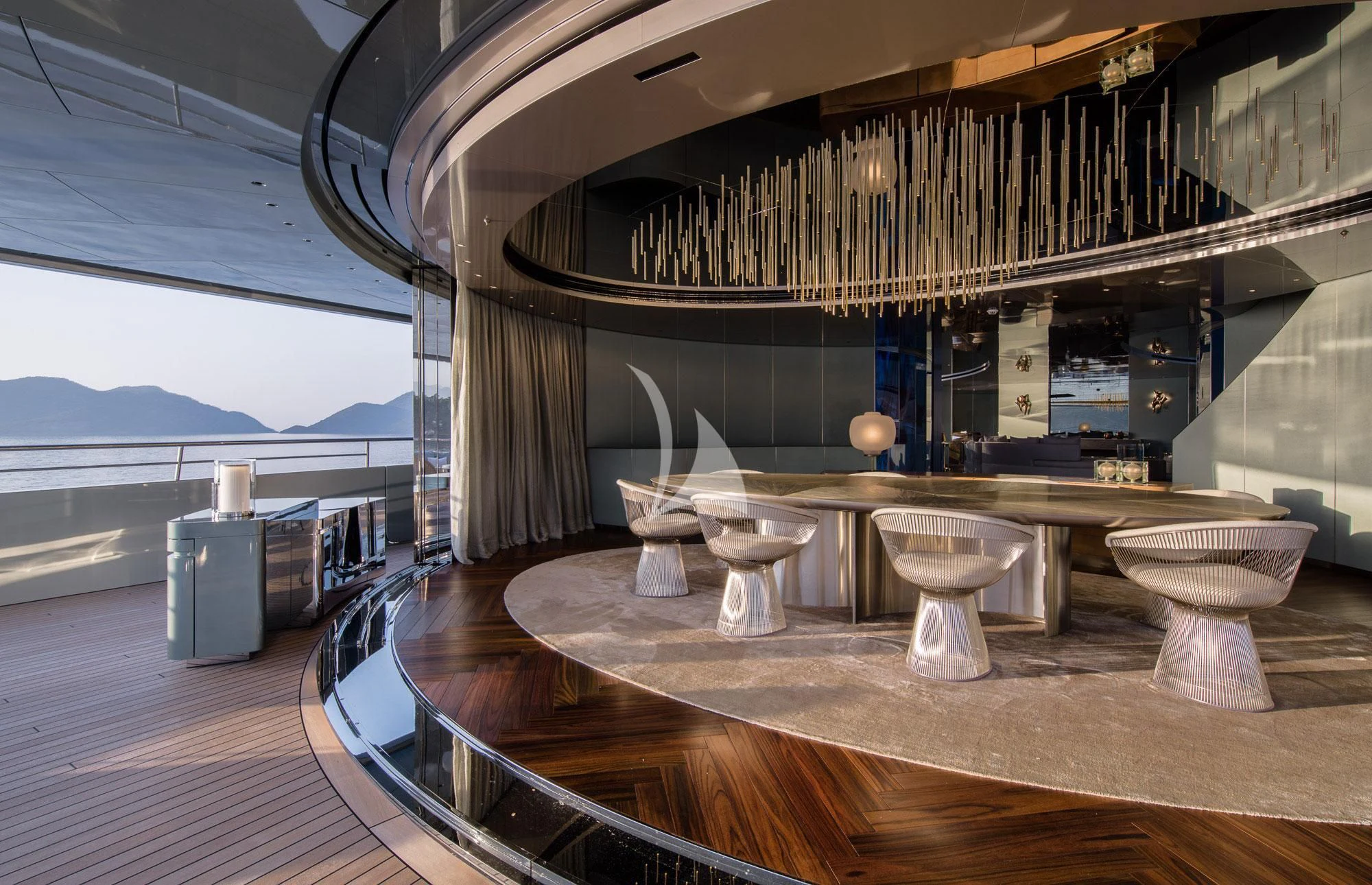 a large room with a large display aboard SAVANNAH Yacht for Sale