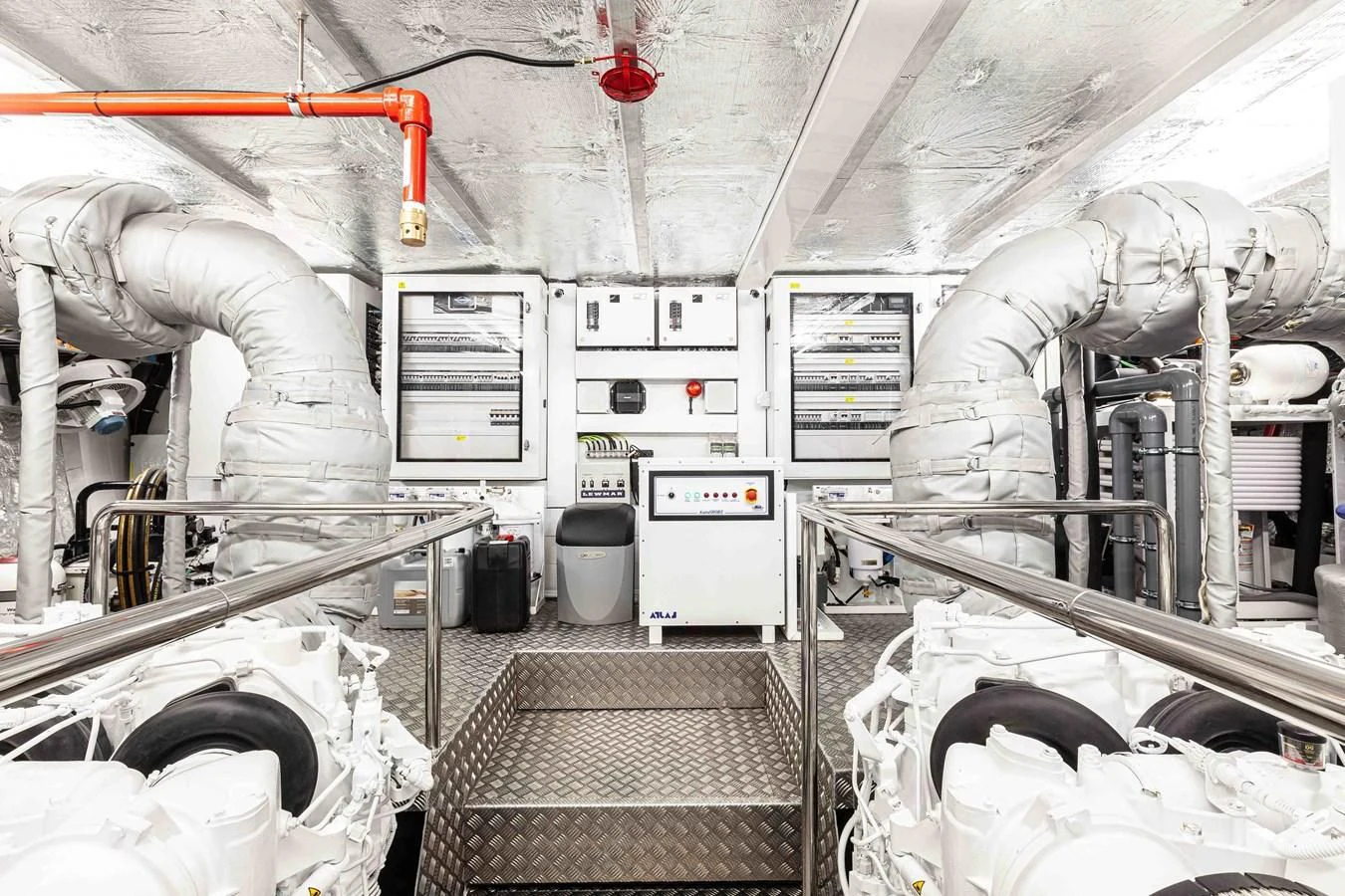 a room with machinery and pipes aboard NEW EDGE Yacht for Sale