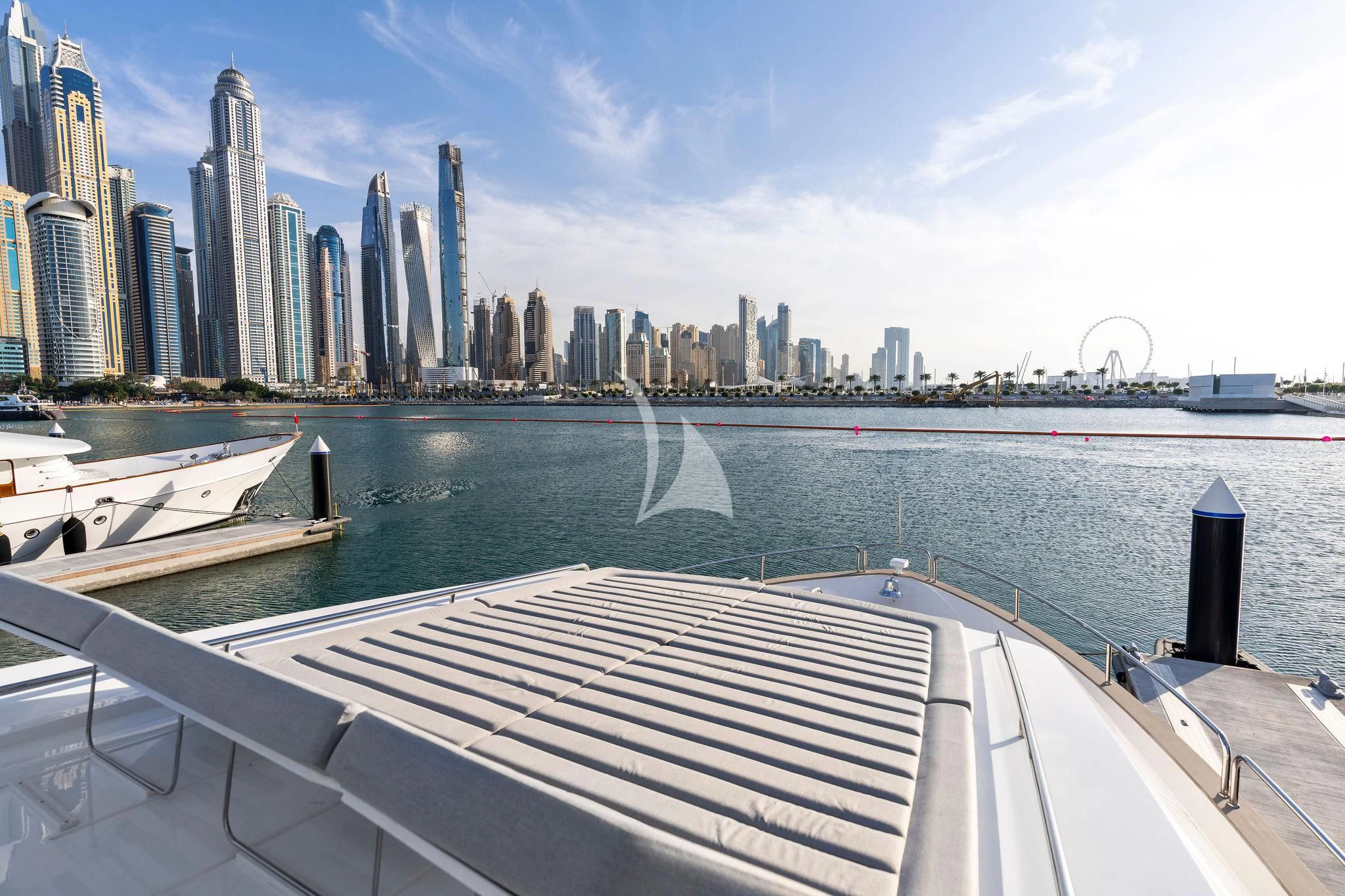 a city skyline seen from a rooftop aboard NEW EDGE Yacht for Sale