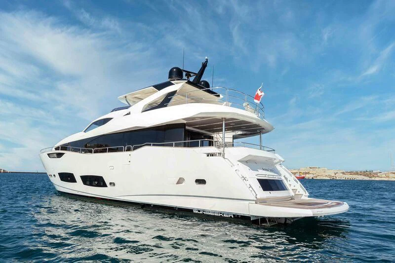 a white yacht on the water aboard NEW EDGE Yacht for Sale