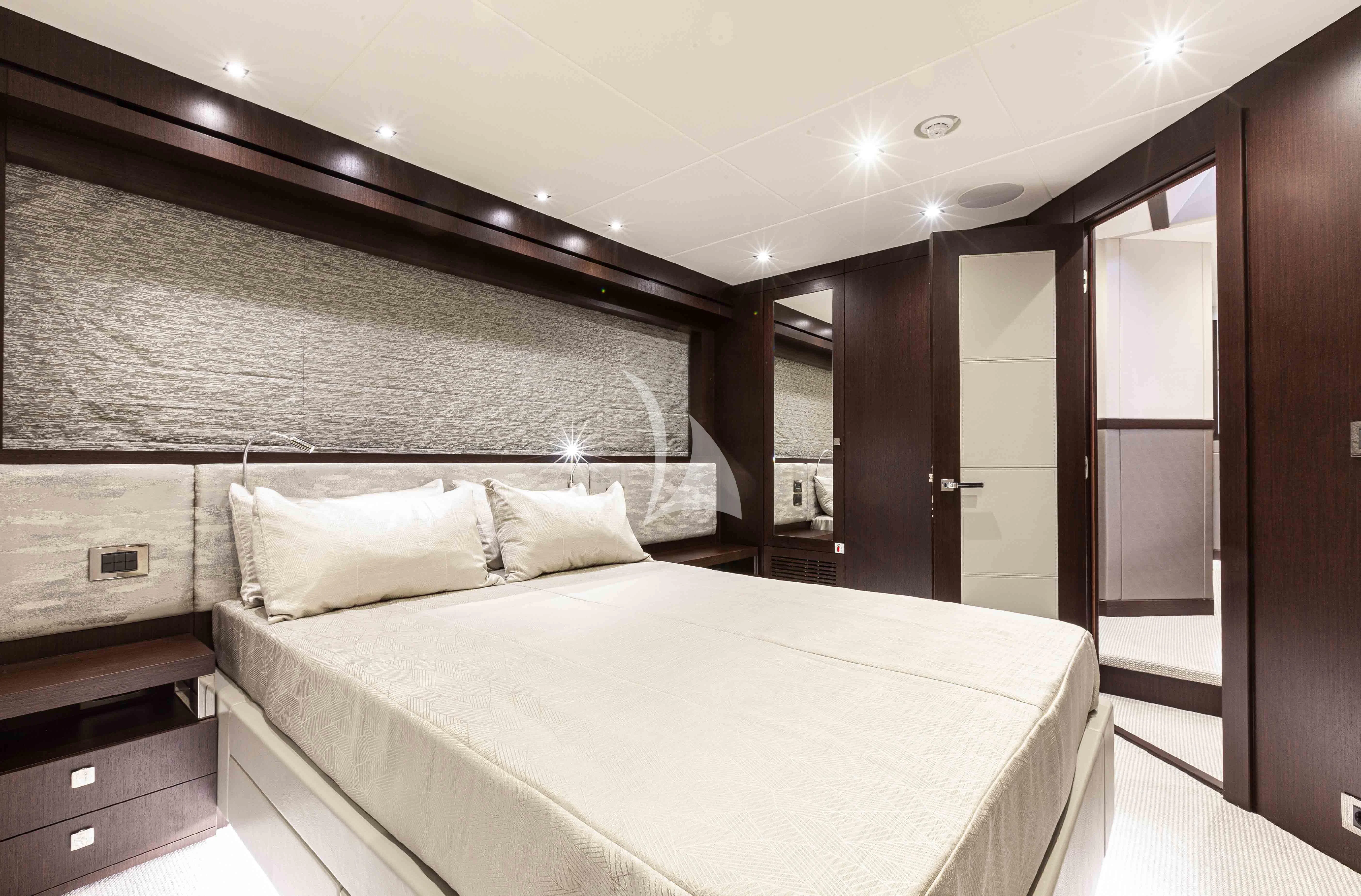 a large bed in a room aboard NEW EDGE Yacht for Sale