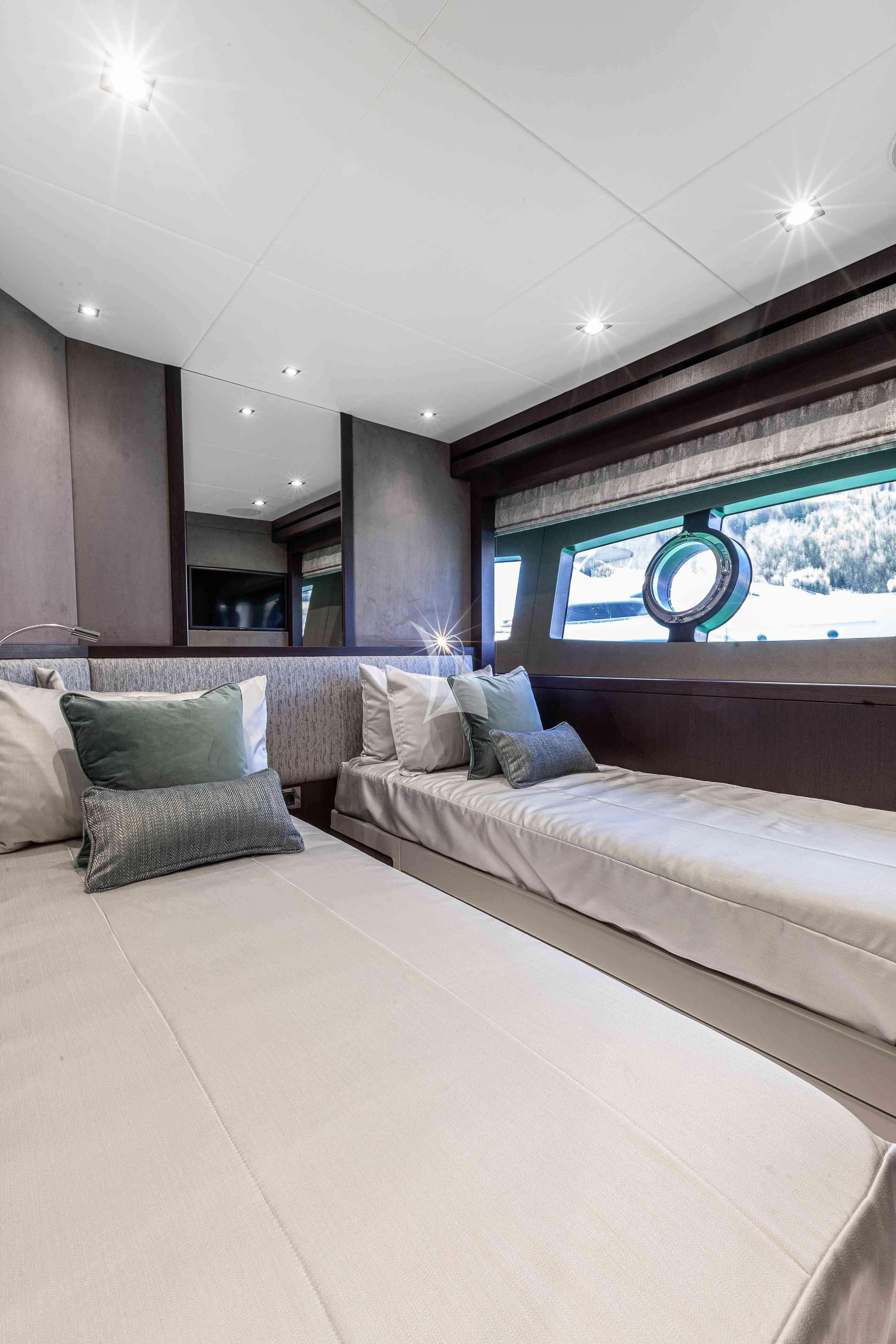 a bed in a room aboard NEW EDGE Yacht for Sale