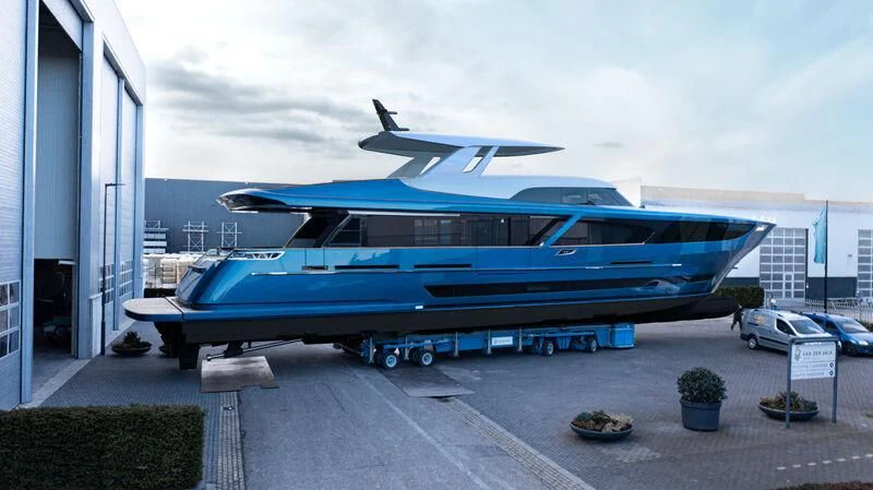a large blue boat aboard BLUE JEANS Yacht for Sale