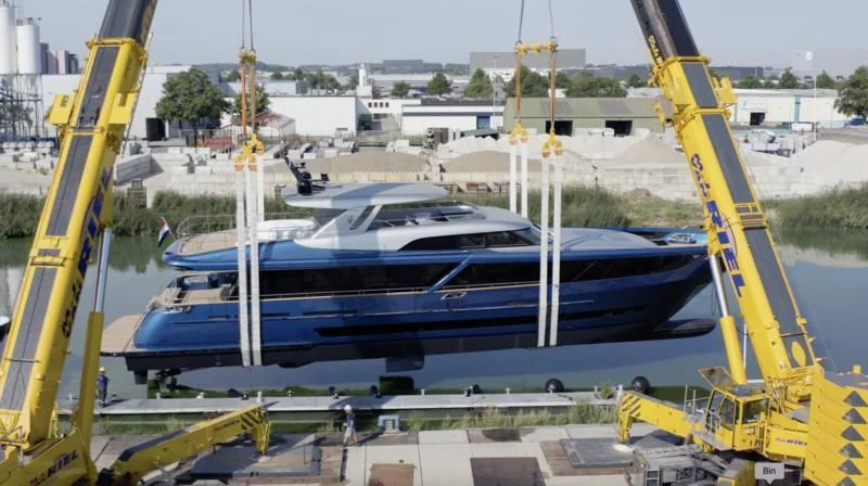a boat docked at a port aboard BLUE JEANS Yacht for Sale