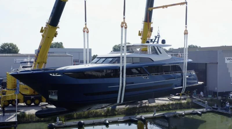 a large boat on a dock aboard BLUE JEANS Yacht for Sale