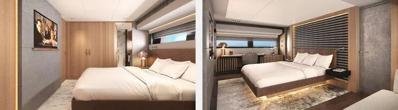 a room with two beds aboard BLUE JEANS Yacht for Sale