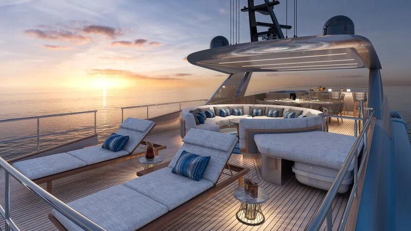 a boat on a deck aboard BLUE JEANS Yacht for Sale