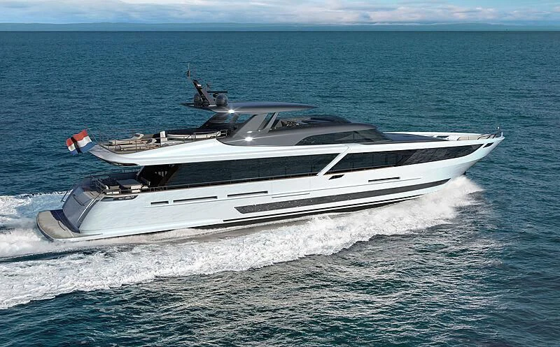 a white yacht in the ocean aboard BLUE JEANS Yacht for Sale