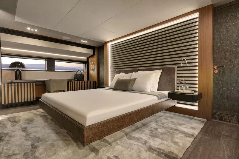 a large bed in a room aboard BLUE JEANS Yacht for Sale